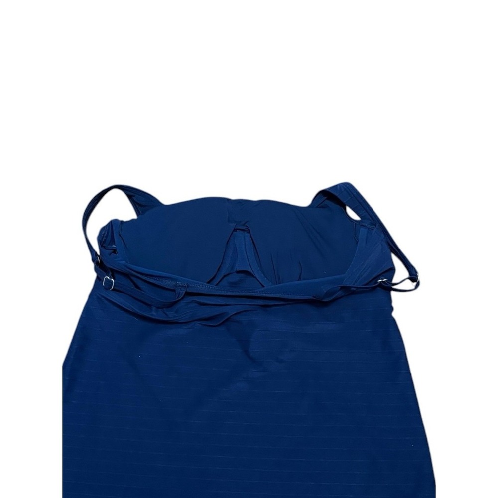 Lands End Navy Blue Ribbed Square Neck Tankini Top Adjustable Straps Womens 18 - Picture 7 of 8